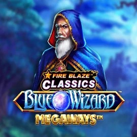 Logo of Fire Blaze Blue Wizard Megaways from Rarestone Gaming at WildHub Casino